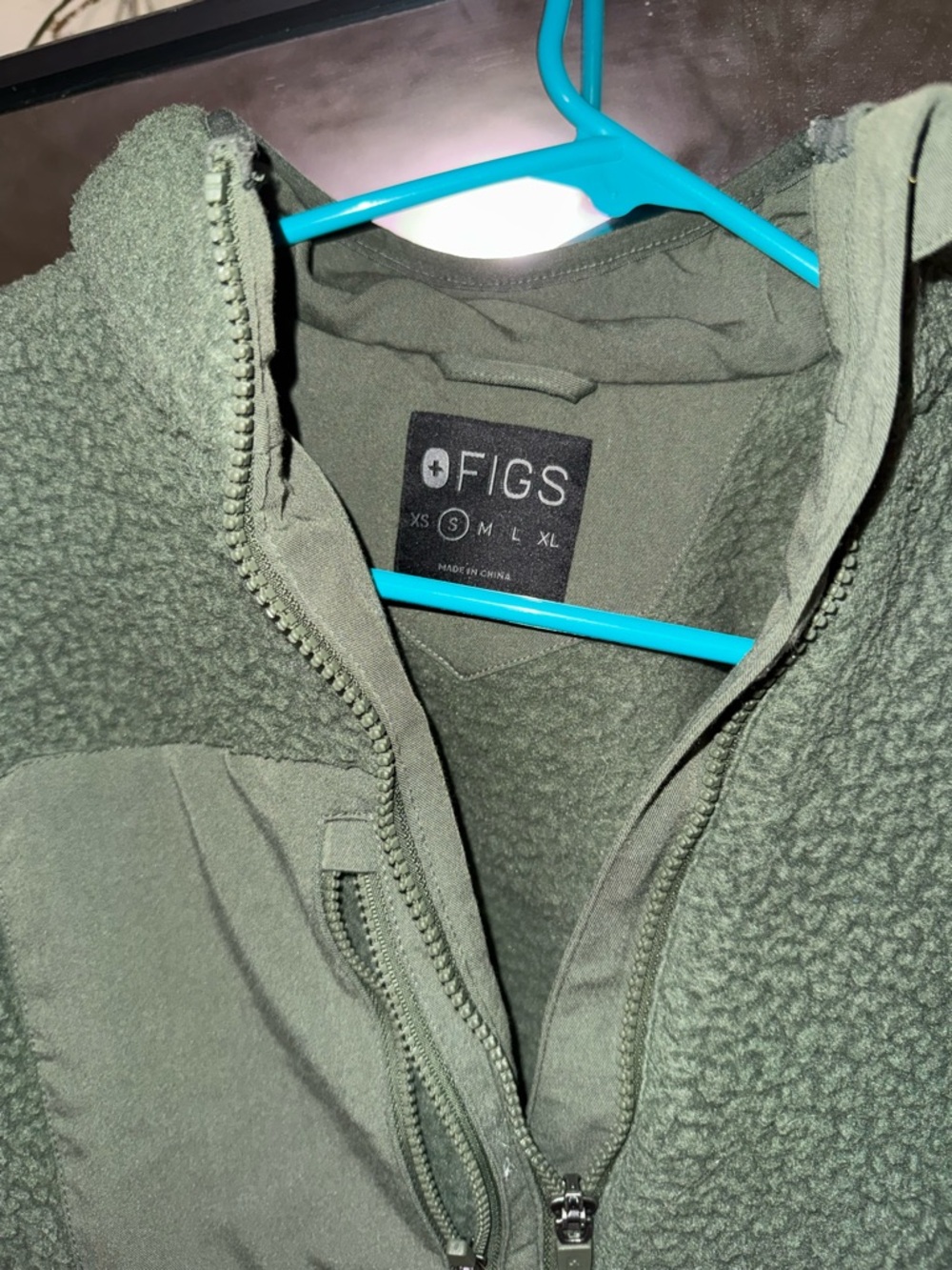 FIGS Olive Sherpa Zip Pullover - Picture 2 of 6
